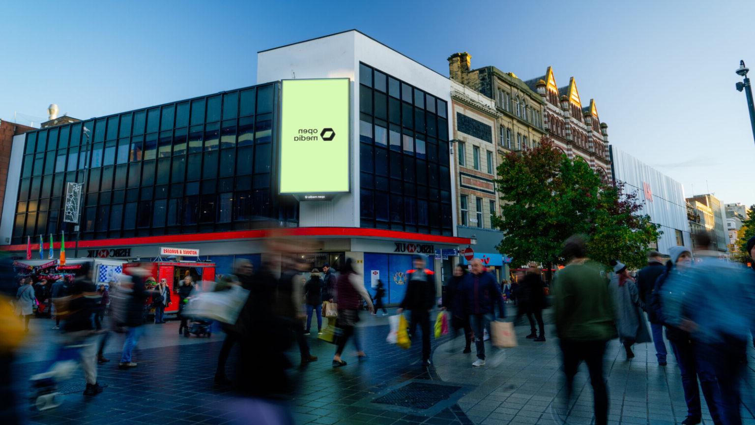 Open Media OOH screen in Liverpool One featuring new branding